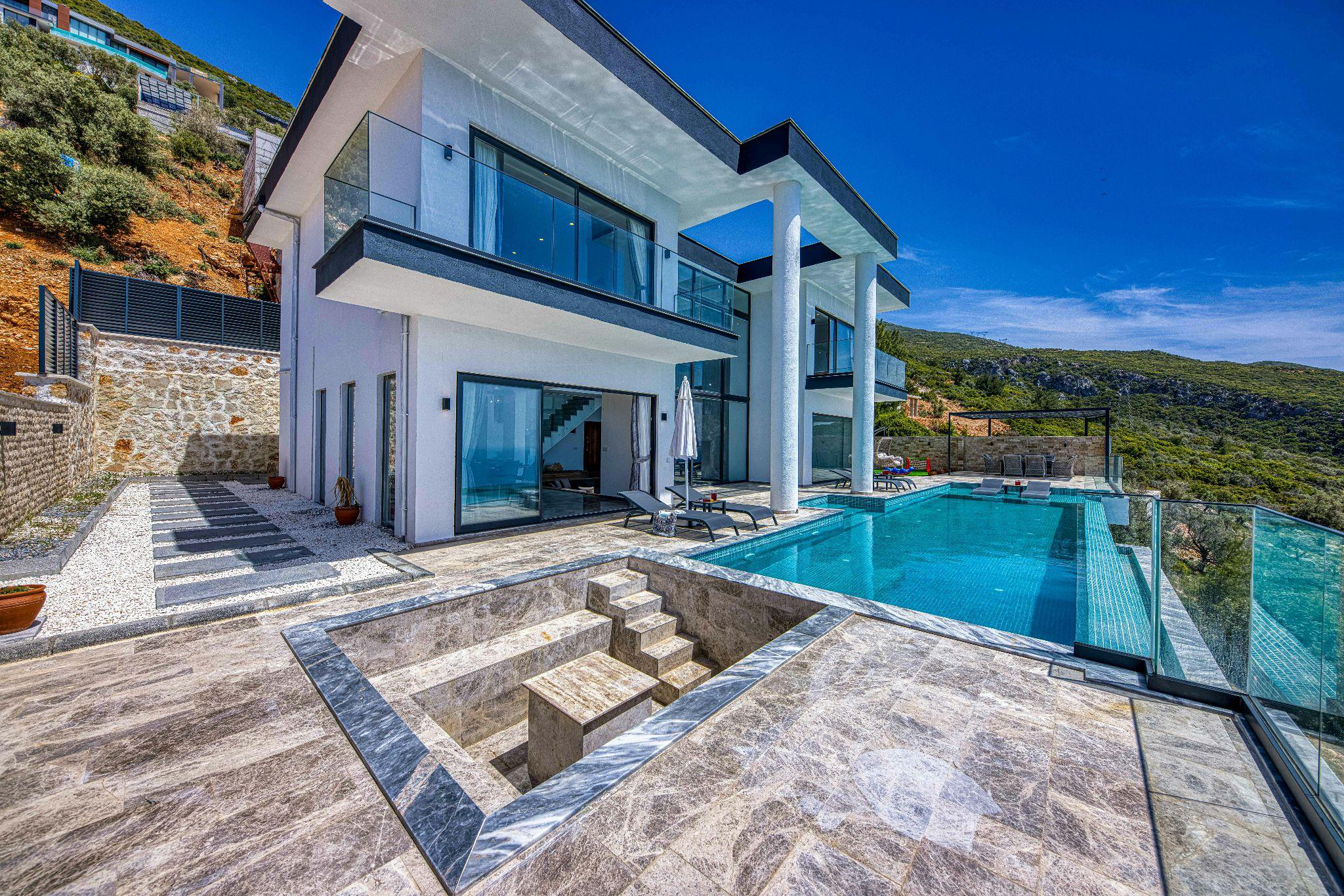 A modern house with a pool