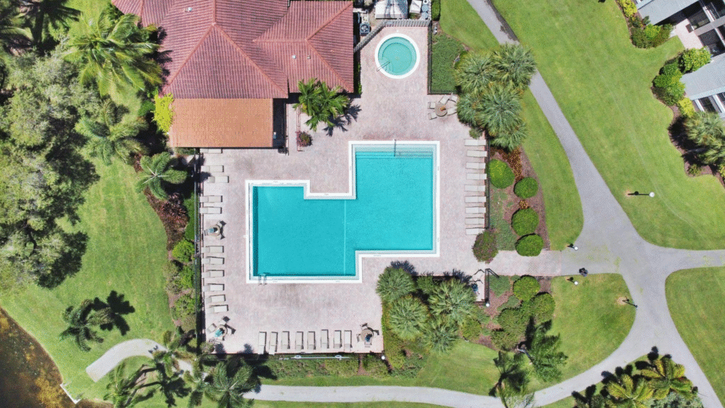 aerial view of a swimming pool