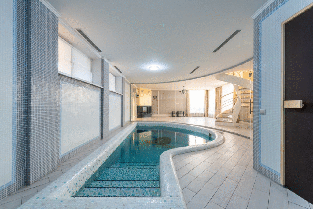 spacious basement with a built-in indoor private pool